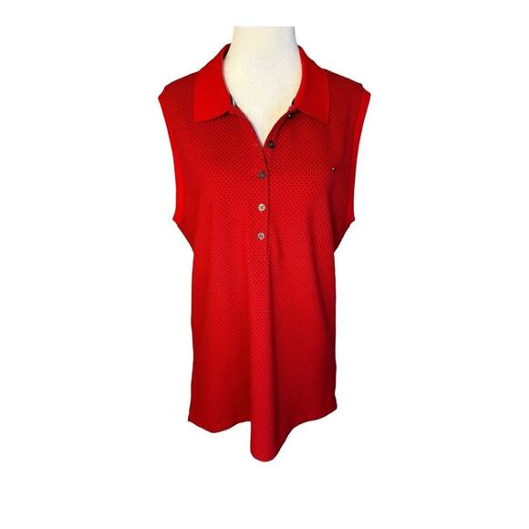 Tommy‎ Hilfiger Women's Polka Dot Sleeveless Polo Top Red Size Large - Picture 1 of 8